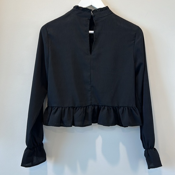 Cotton:On Basic Long Sleeve Black Top High Neck Modest Ruffle Neutral Office Sm - Picture 8 of 8